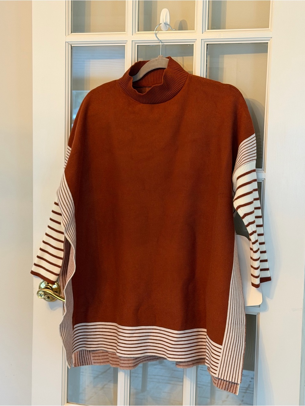Chicwish Rust and Cream Striped Turtleneck Sweater